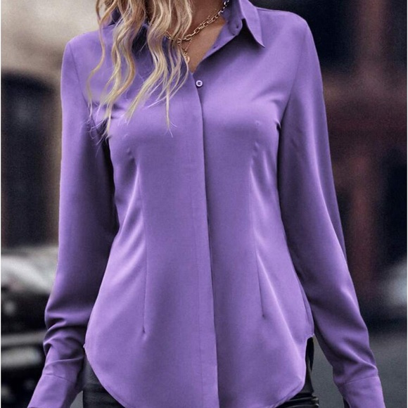 New purple button down blouse top - Picture 3 of 8